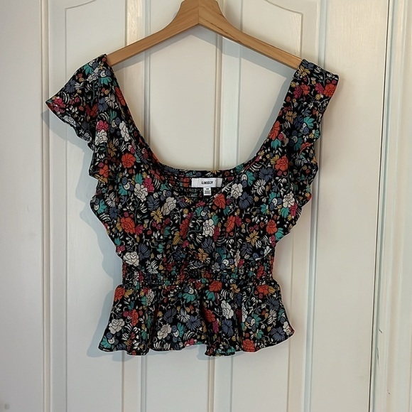 Likely | Lavato Floral-Print Off-the-Shoulder Boho Ruffle Festival Top Size XS - Picture 4 of 11